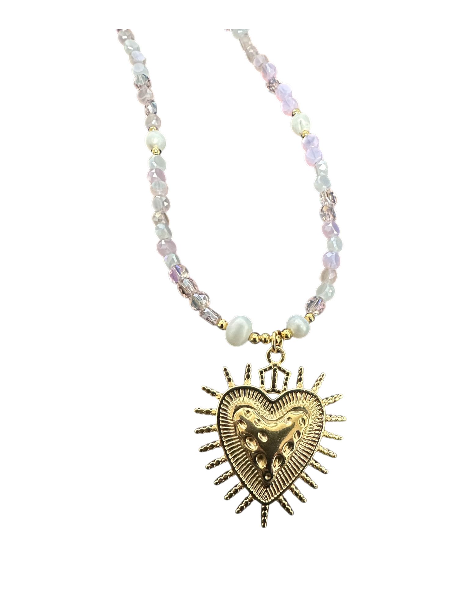 Pink Multifaceted Gemstone W. Sacred Heart NC-SJ2109