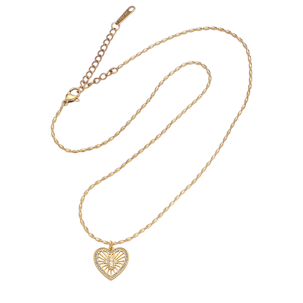 Tube Bead Choker Necklace w/heart virgin Mary pendant NC-SJ2163