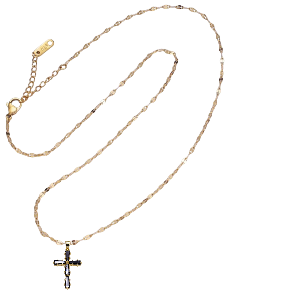 Anchor Link Chain with black CZ cross pendant NC-SJ2173