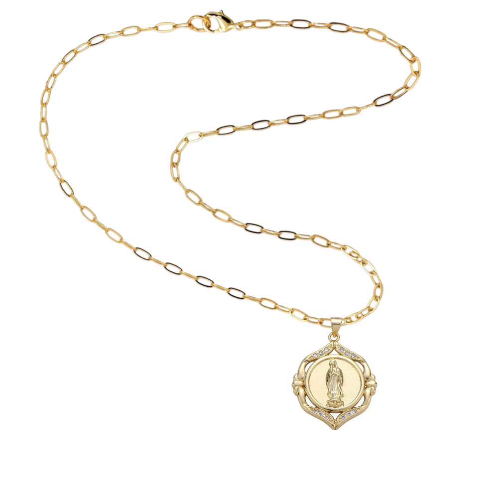 Paperclip Chain Necklace with Virgin Mary Medallion NC-SJ2175
