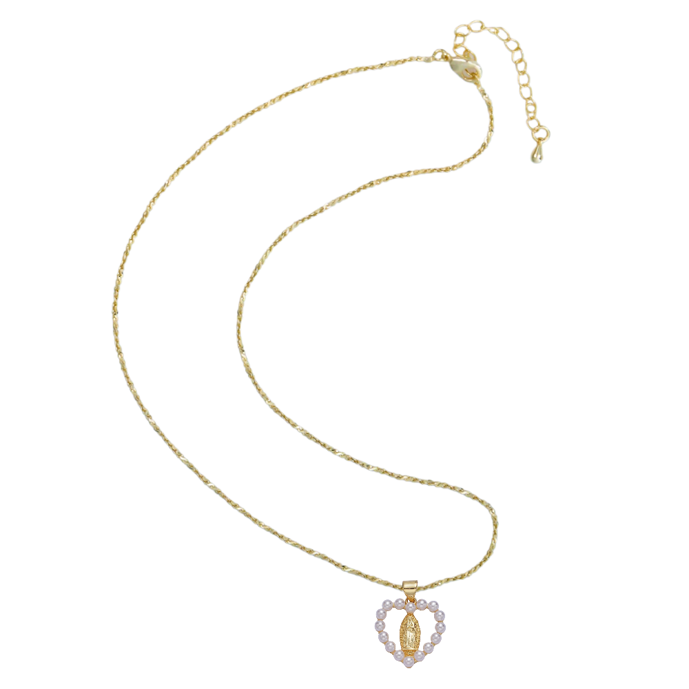 S-Link Chain Necklace and pearl Heart Lady Guadalupe charm NC-SJ2179