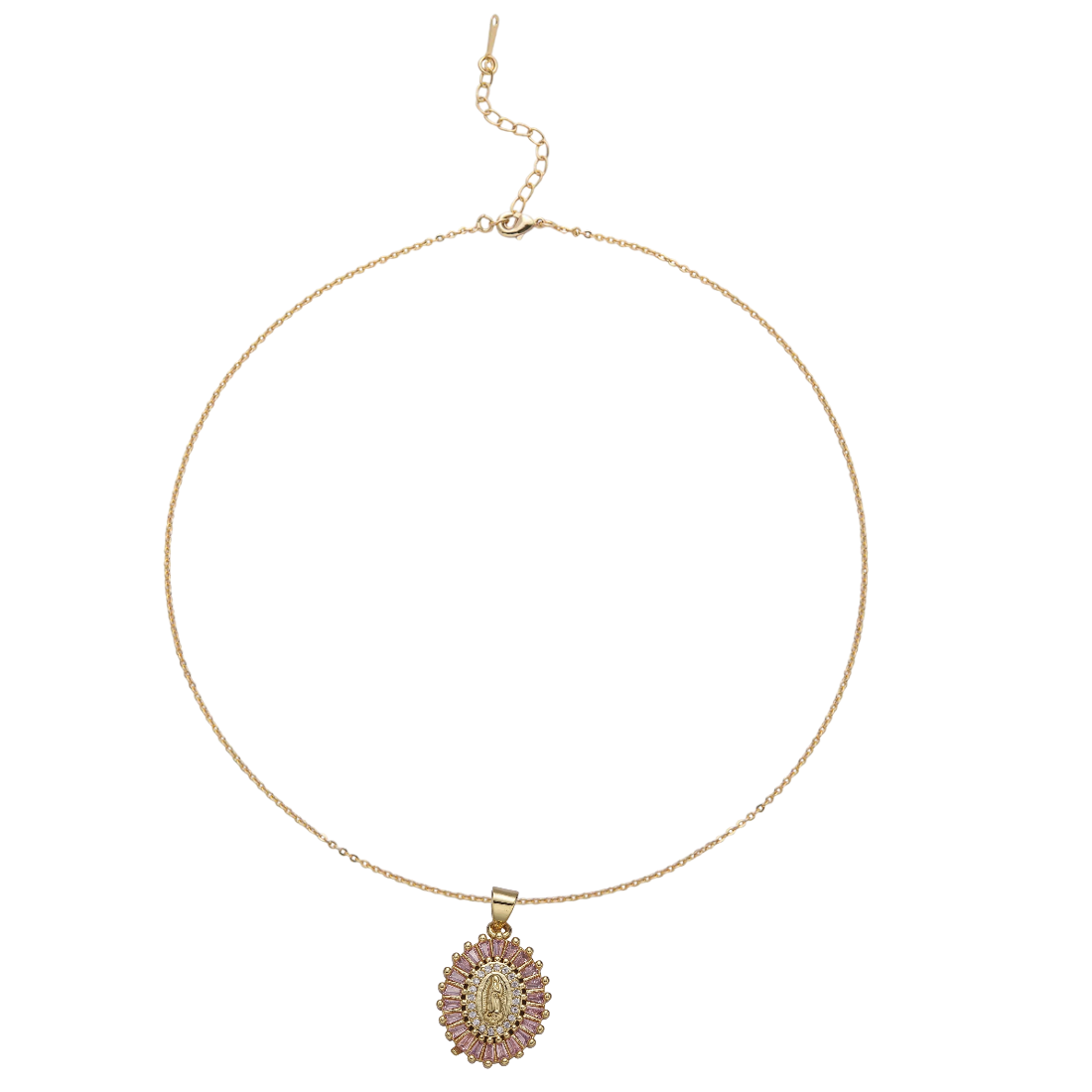 Minimalist Cable Chain with Pink CZ virgin Mary NC-SJ2182