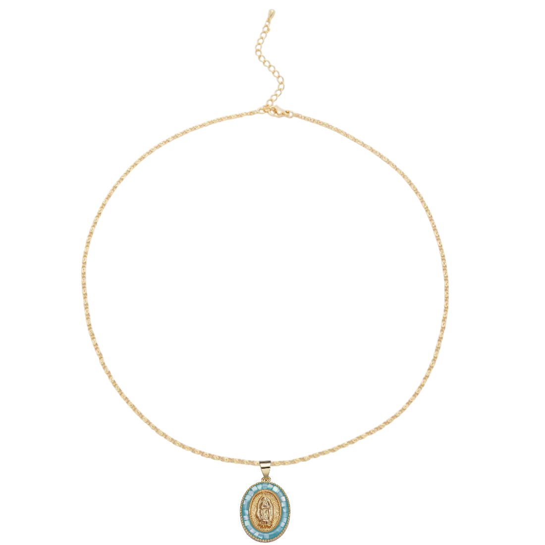Minimalist Scroll Chain with Virgin Mary blue Opal pendant NC-SJ2183