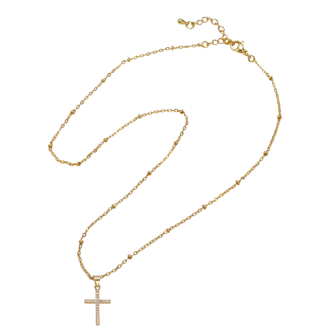 Satellite Cable Chain Necklace with micro paved CZ cross  NC-SJ2187