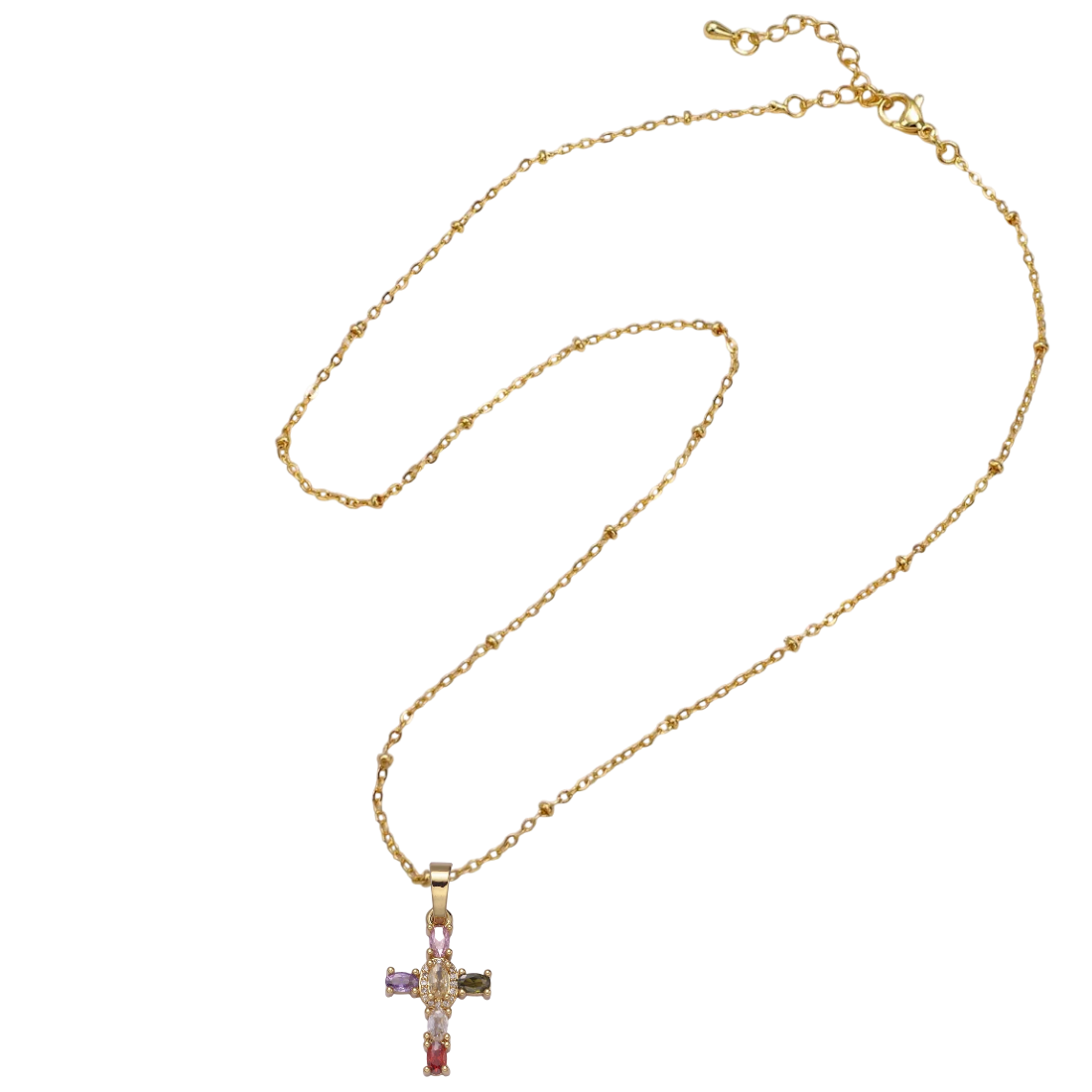 Satellite Cable Chain Necklace and multi-color CZ cross NC-SJ2189