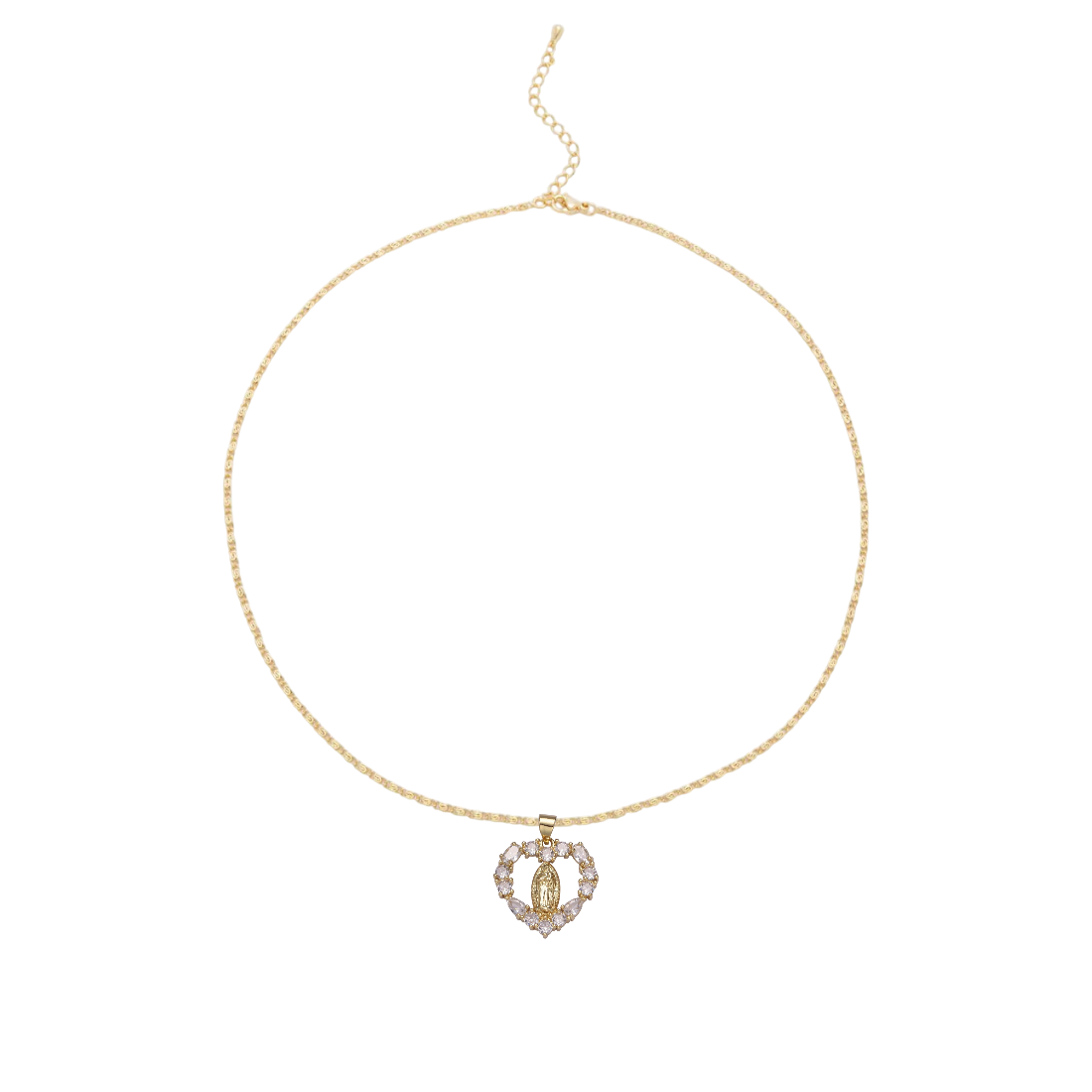 Minimalist Scroll Chain necklace with heart CZ virgin Mary pendant NC-SJ2192