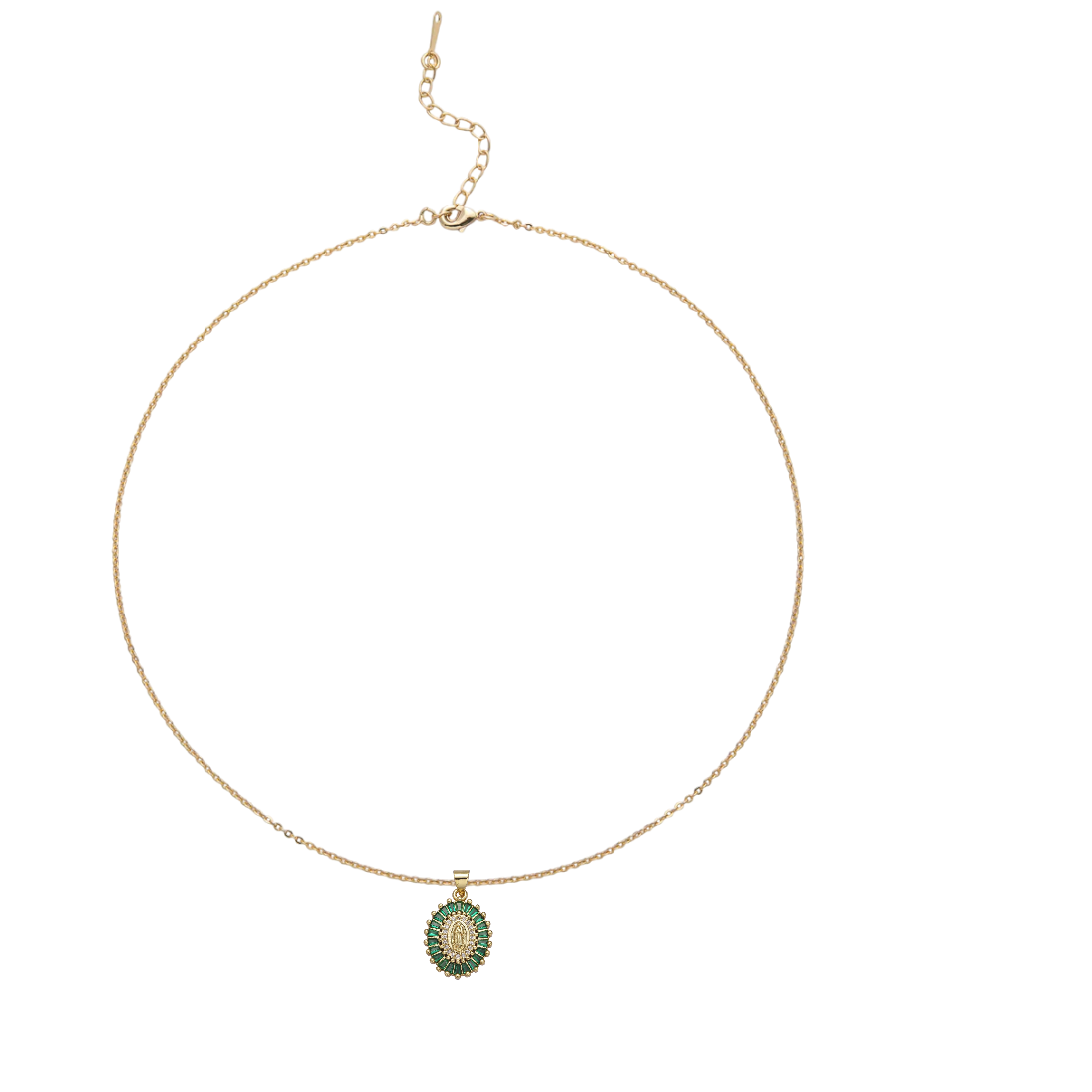 Minimalist Cable Chain necklace green CZ Guadalipe pendant NC-SJ2193