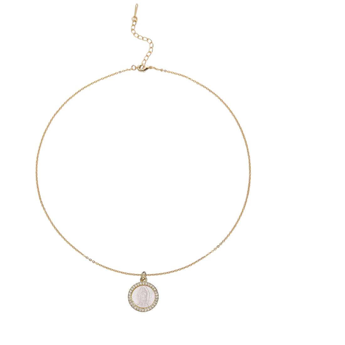 Minimalist Cable Chain necklace with micro paved CZ virgin Mary NC-SJ2194