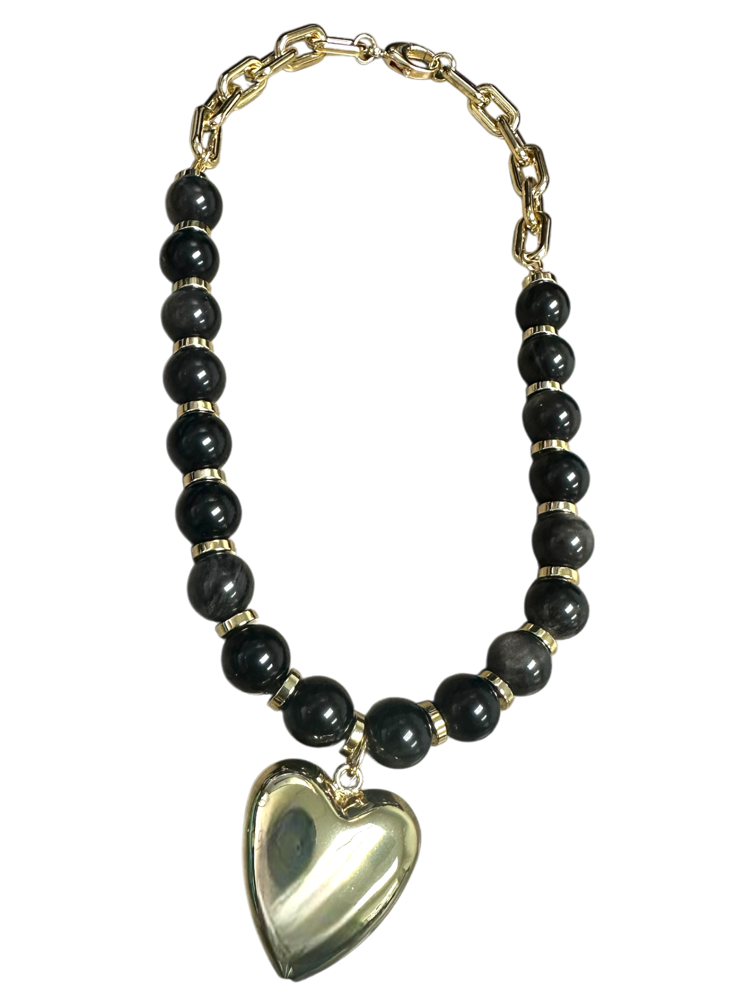 Black bead Gemstone Necklace with heart pendant NC-SJ2195