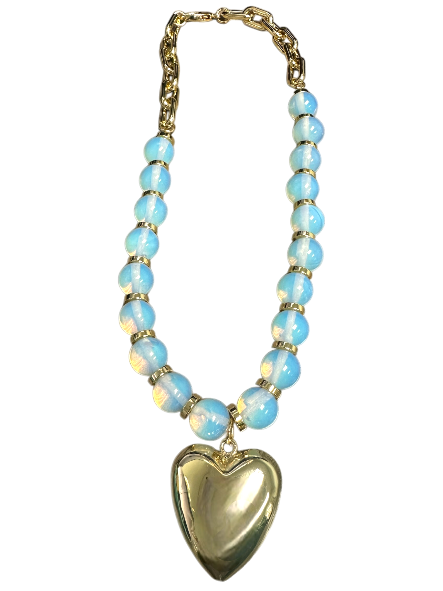 Iridescent bead Gemstone Necklace with heart pendant NC-SJ2196