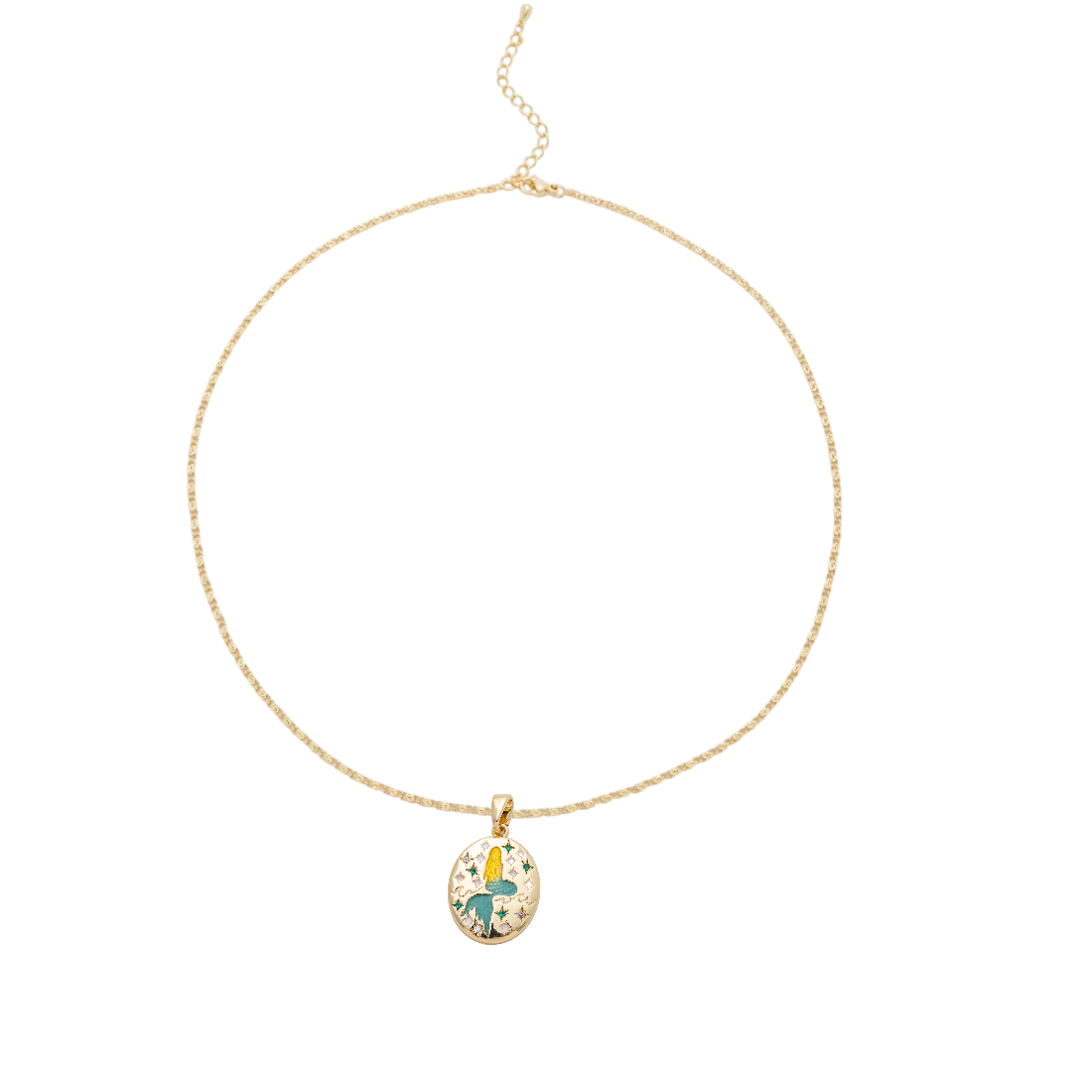 Sunburst Hammered Cable Necklace with mermaid pendant  NC-SJ2198