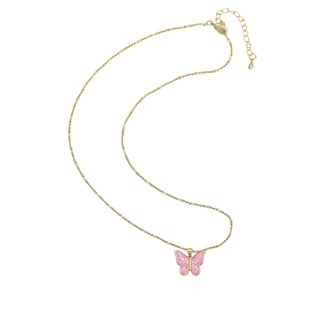 S-Link Chain Necklace with pink butterfly NC-SJ2201