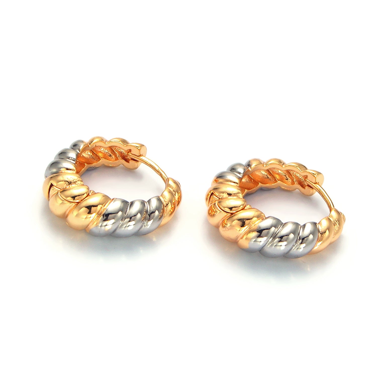 Gold 20mm Mixed Metal Croissant Minimalist Huggie Earrings