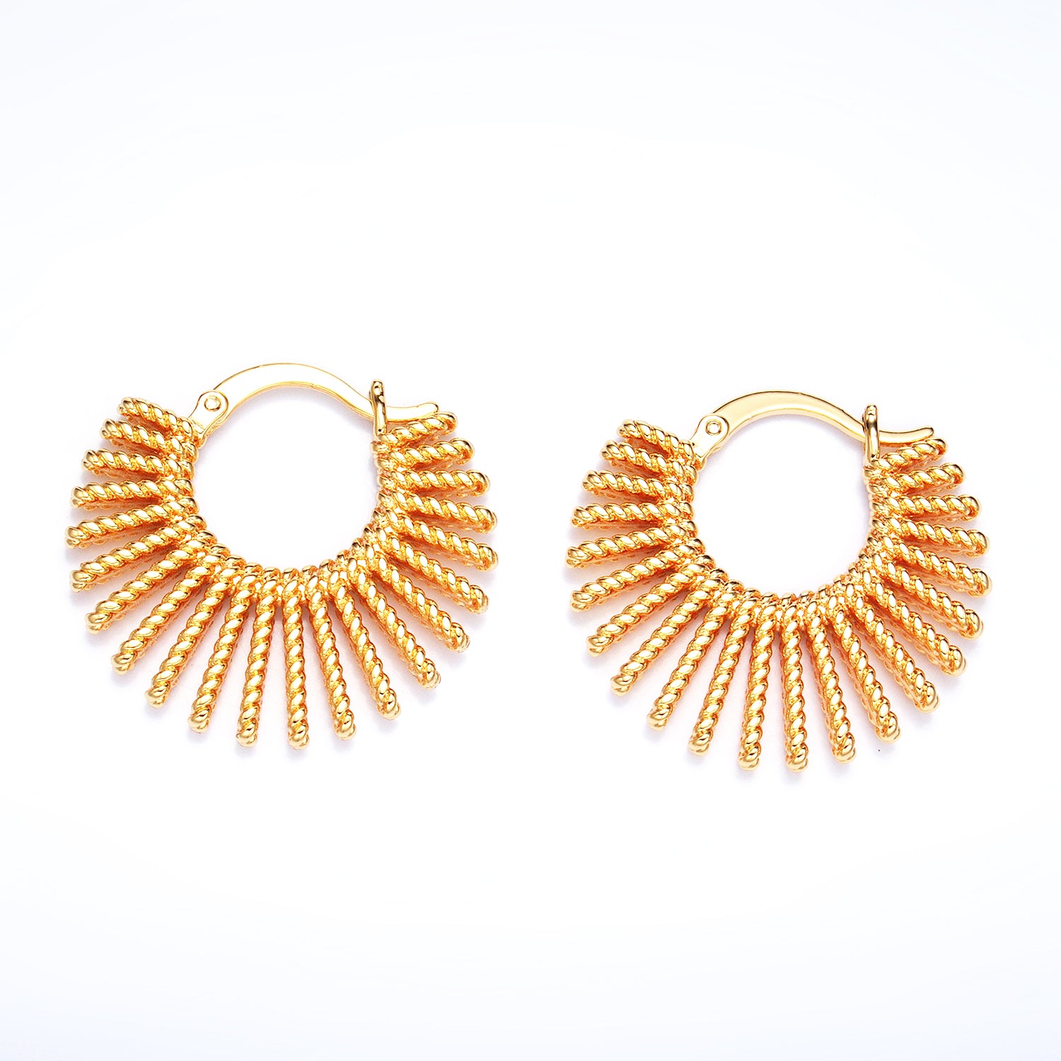 Gold 28mm Celestial Sun Ray Croissant Latch Hoop Earrings in Gold & Silver