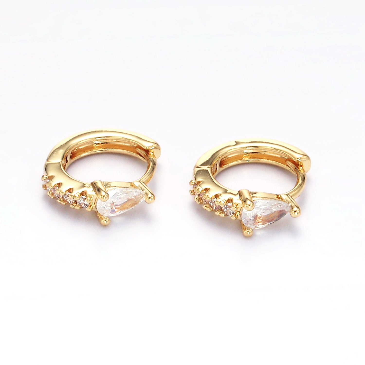 Gold 10.5mm Teardrop Micro Paved CZ Cartilage Huggie Earrings in Gold & Silver