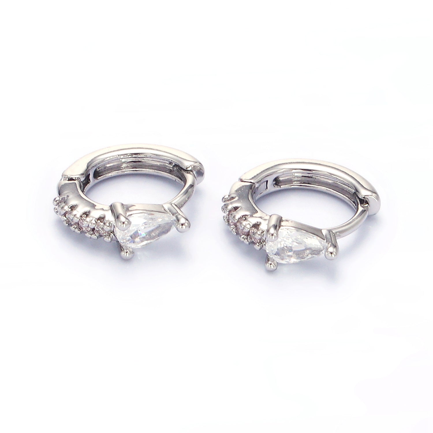 Gold 10.5mm Teardrop Micro Paved CZ Cartilage Huggie Earrings in Gold & Silver