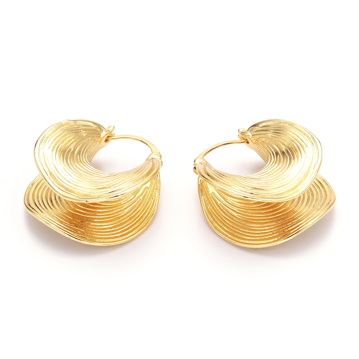 Gold 30mm Line-Textured Curved Latch Hoop Earrings