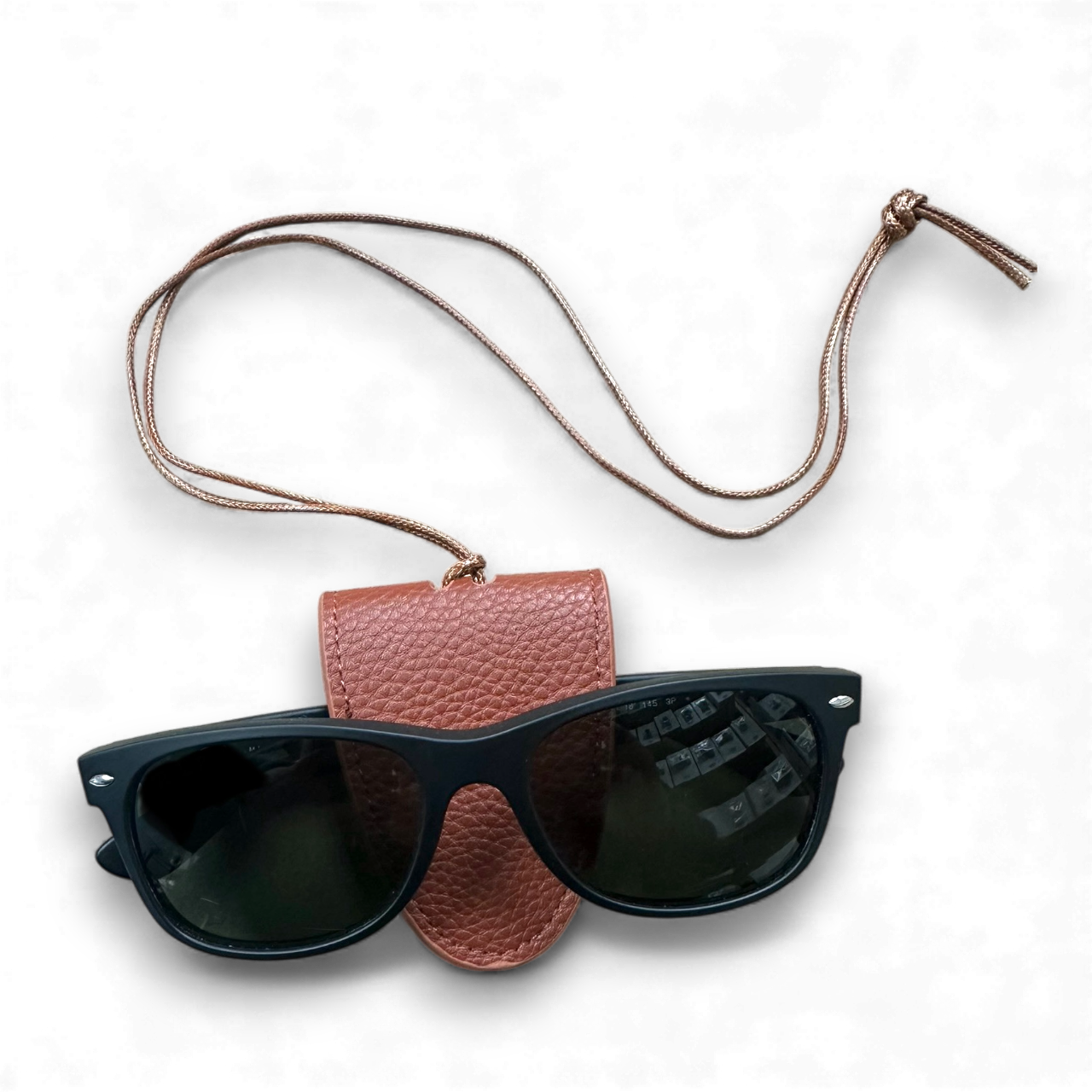 BEIGE COW PRINT GLASSES LEATHER PU NECKLACE CARRIER AC-0007