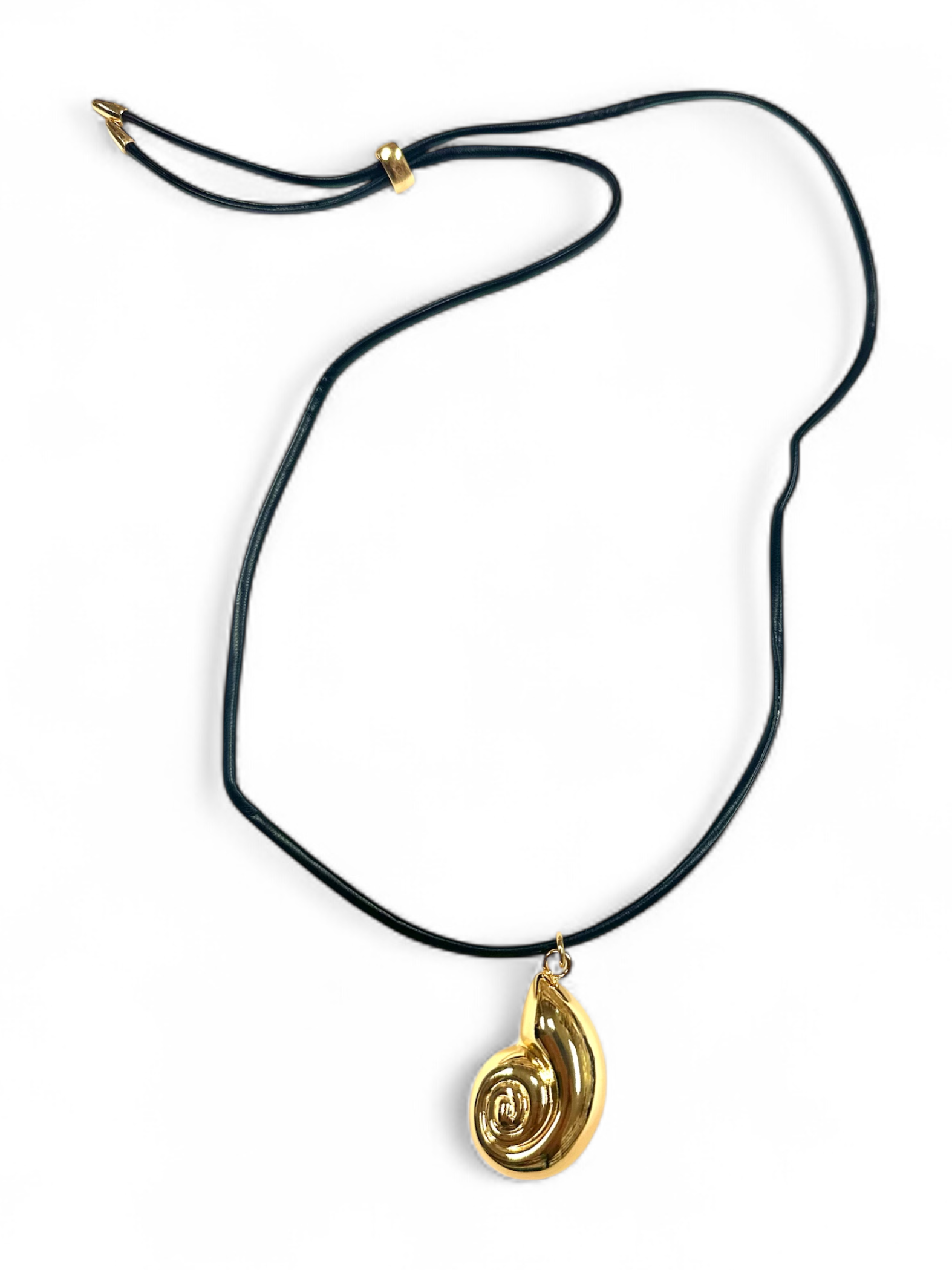BLACK CORD NECKLACE WITH GOLD SEASHELL CHARM NC-SJ2046