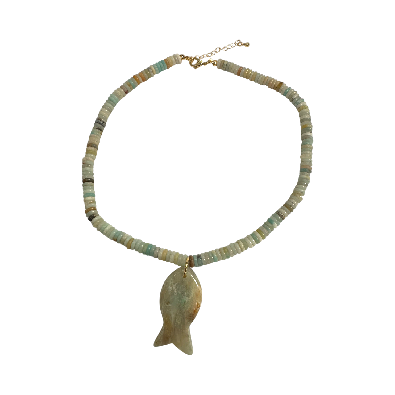 Amazonite Rondelle Gemstone Beaded necklace with Fish Charm NC-SJ2025