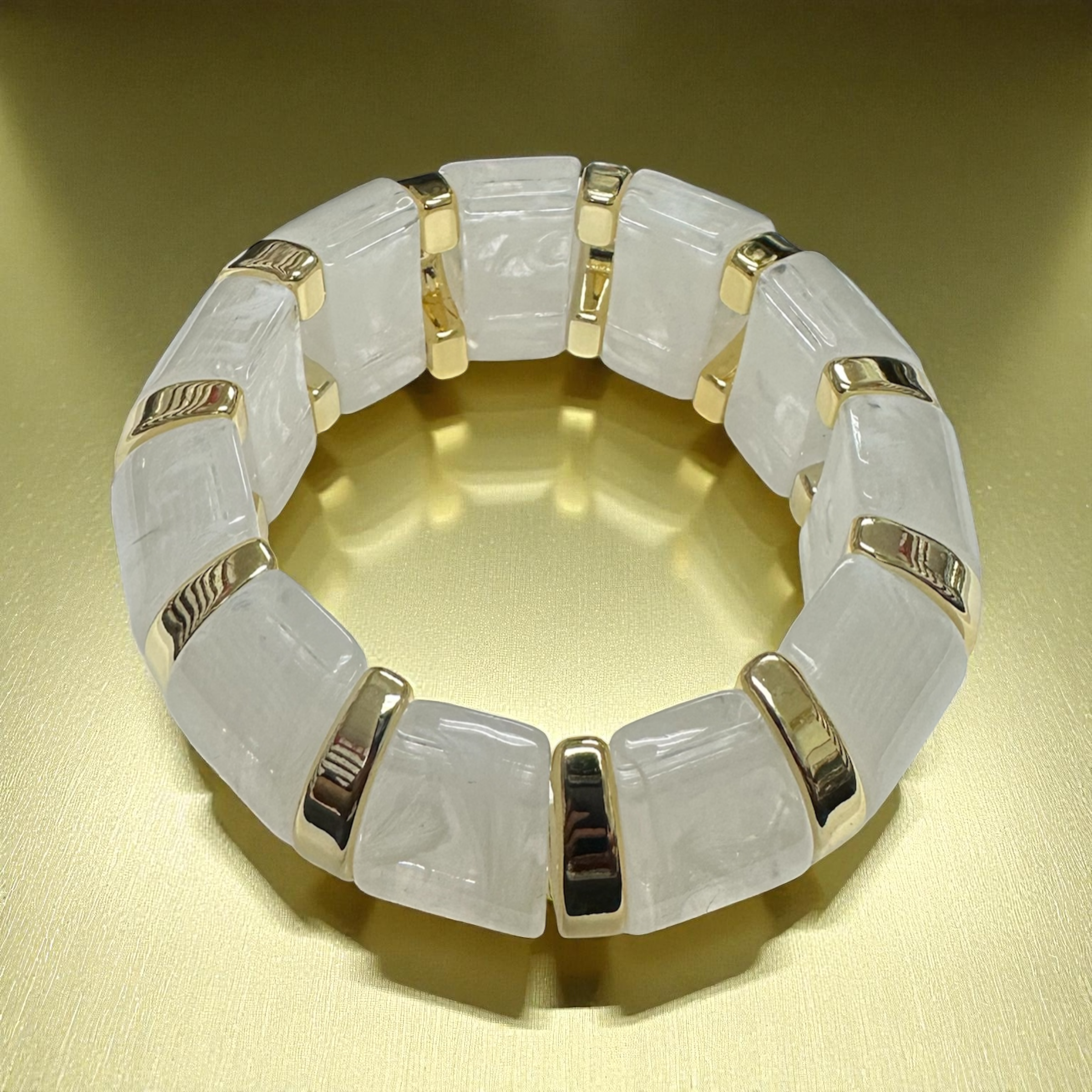 Marble effect clear white stretch resin bangle bracelet ✦ BR-2016