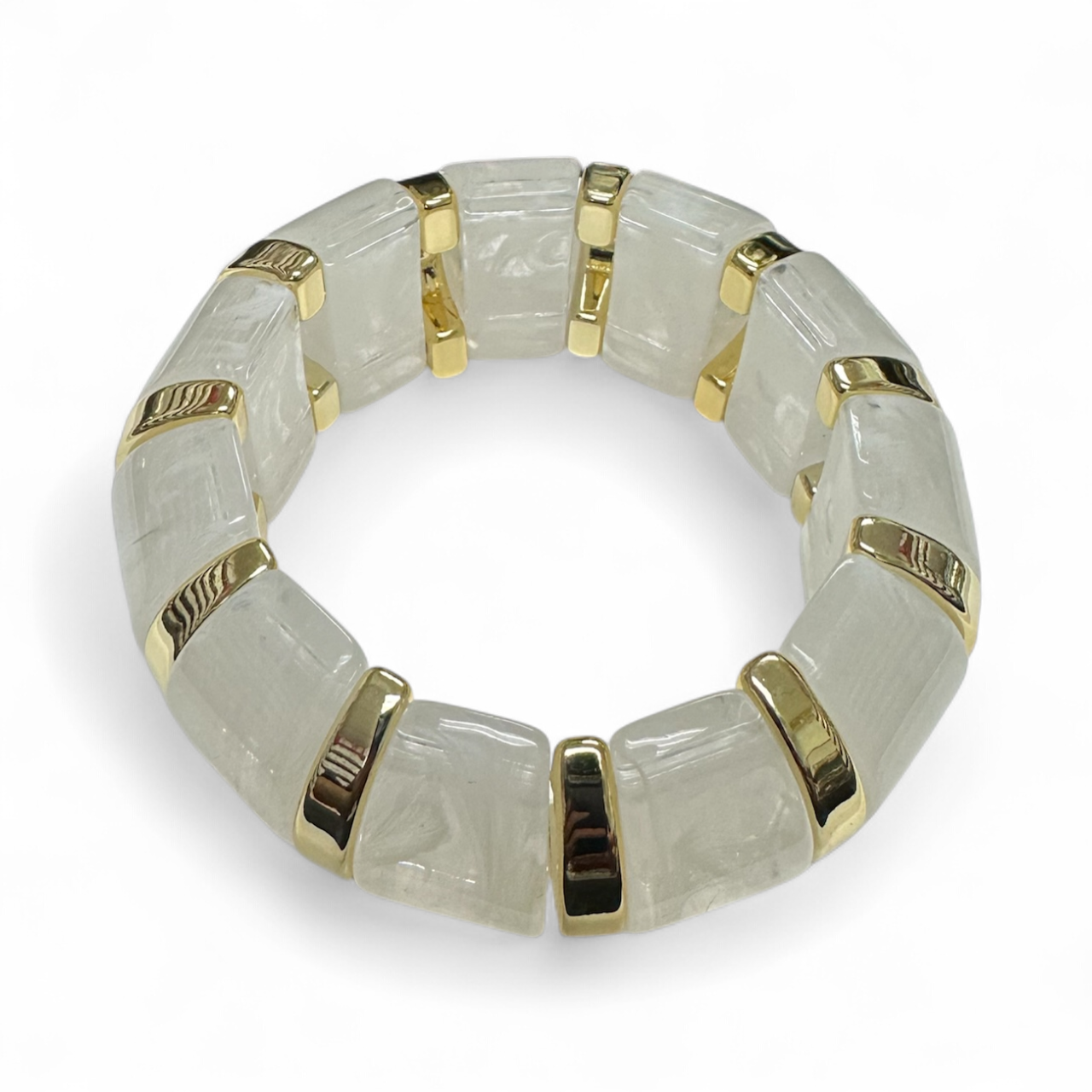 Marble effect clear white stretch resin bangle bracelet ✦ BR-2016