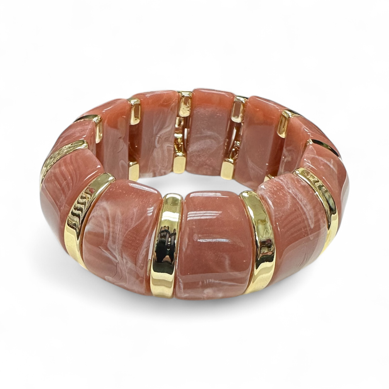 Marble effect rose gold stretch resin bangle bracelet ✦ BR-21WA1386