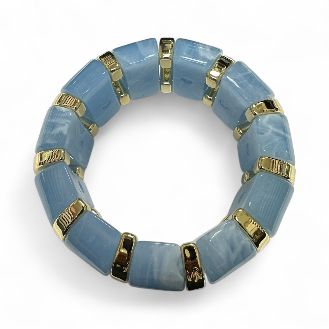 Marble effect baby blue stretch resin bangle bracelet ✦ BR-2014