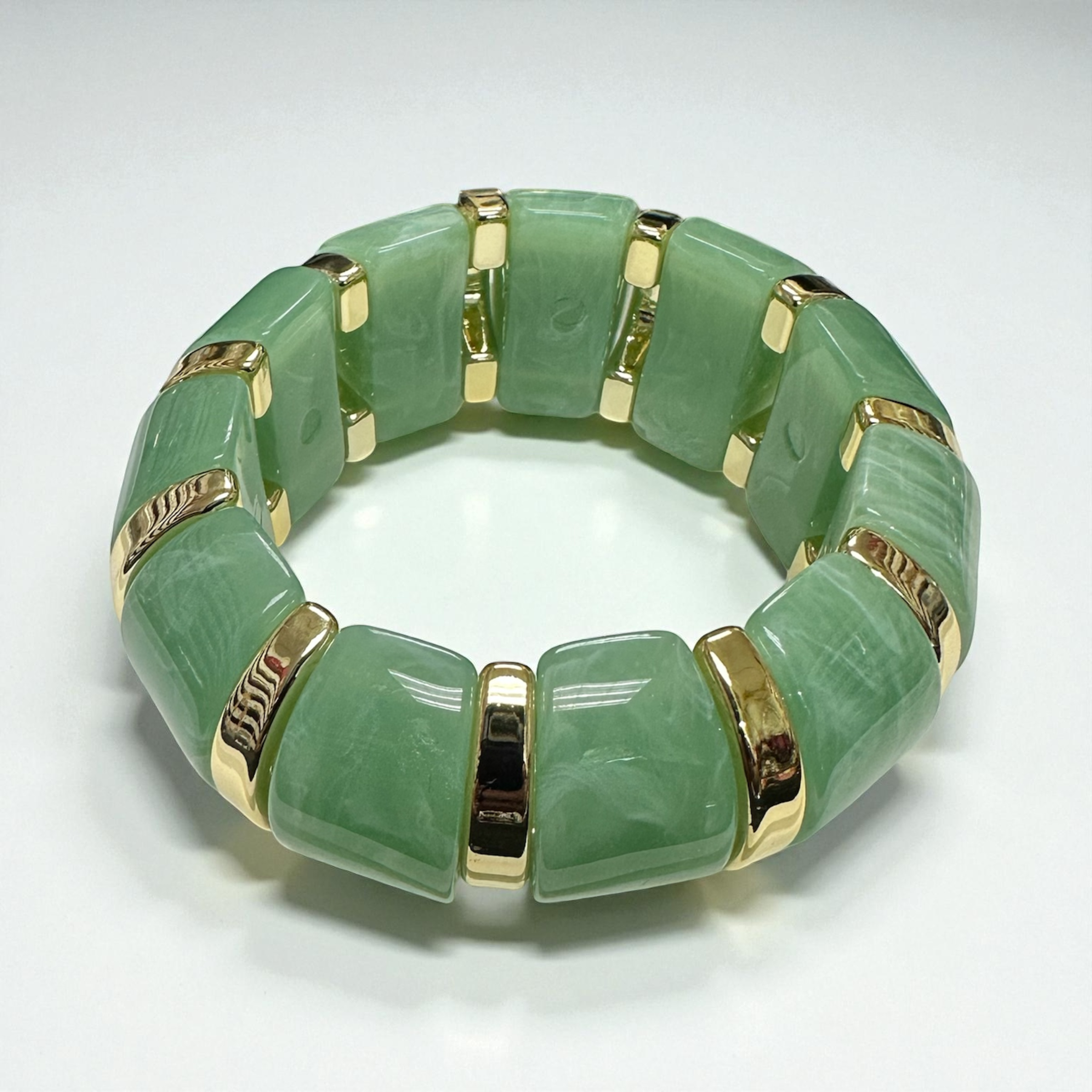 Marble effect jade green stretch resin bangle bracelet ✦ BR-21WA2460