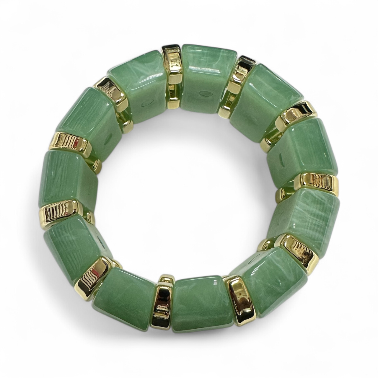 Marble effect jade green stretch resin bangle bracelet ✦ BR-21WA2460