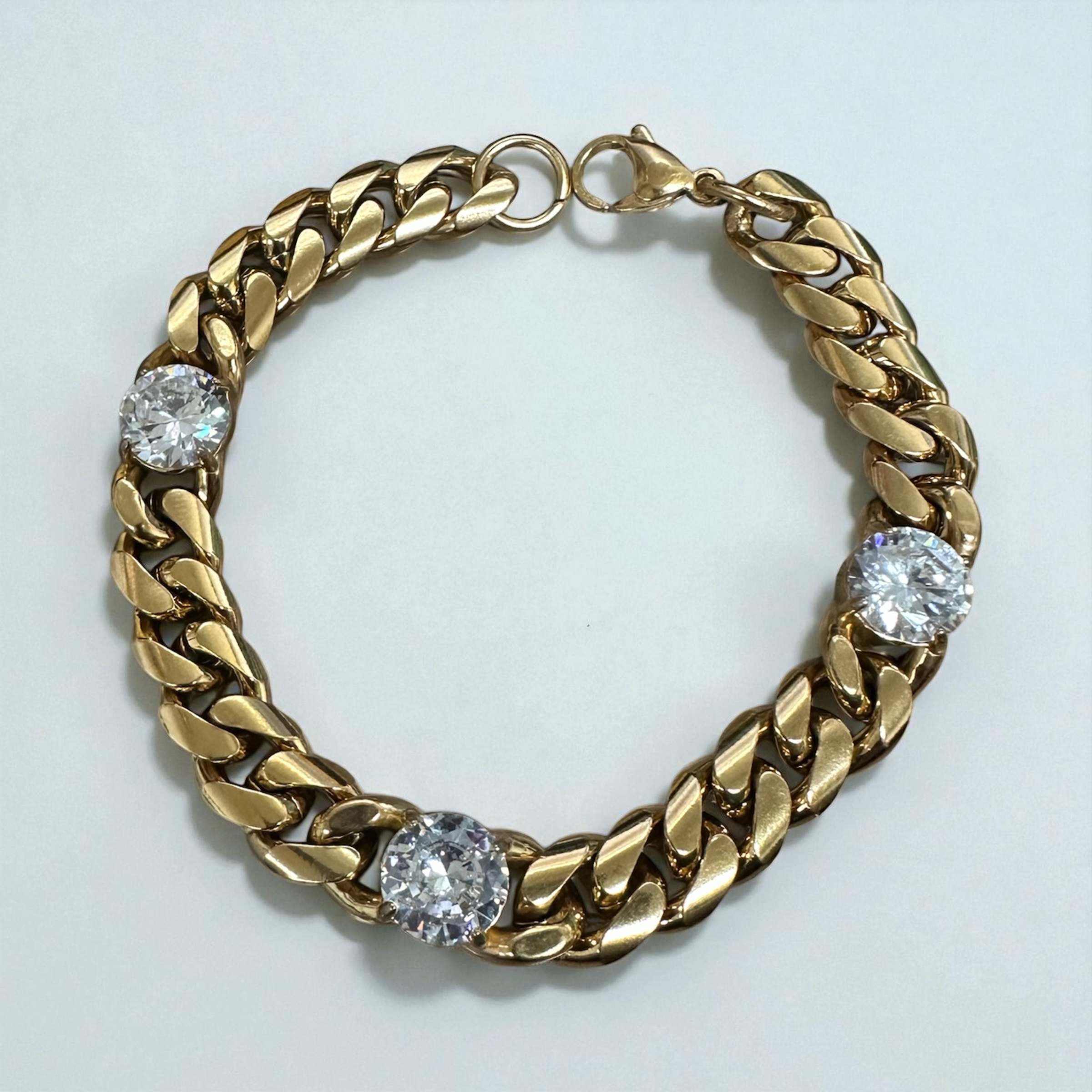 Gold bracelet chain 3 ROUND cz diamonds  BR-2025