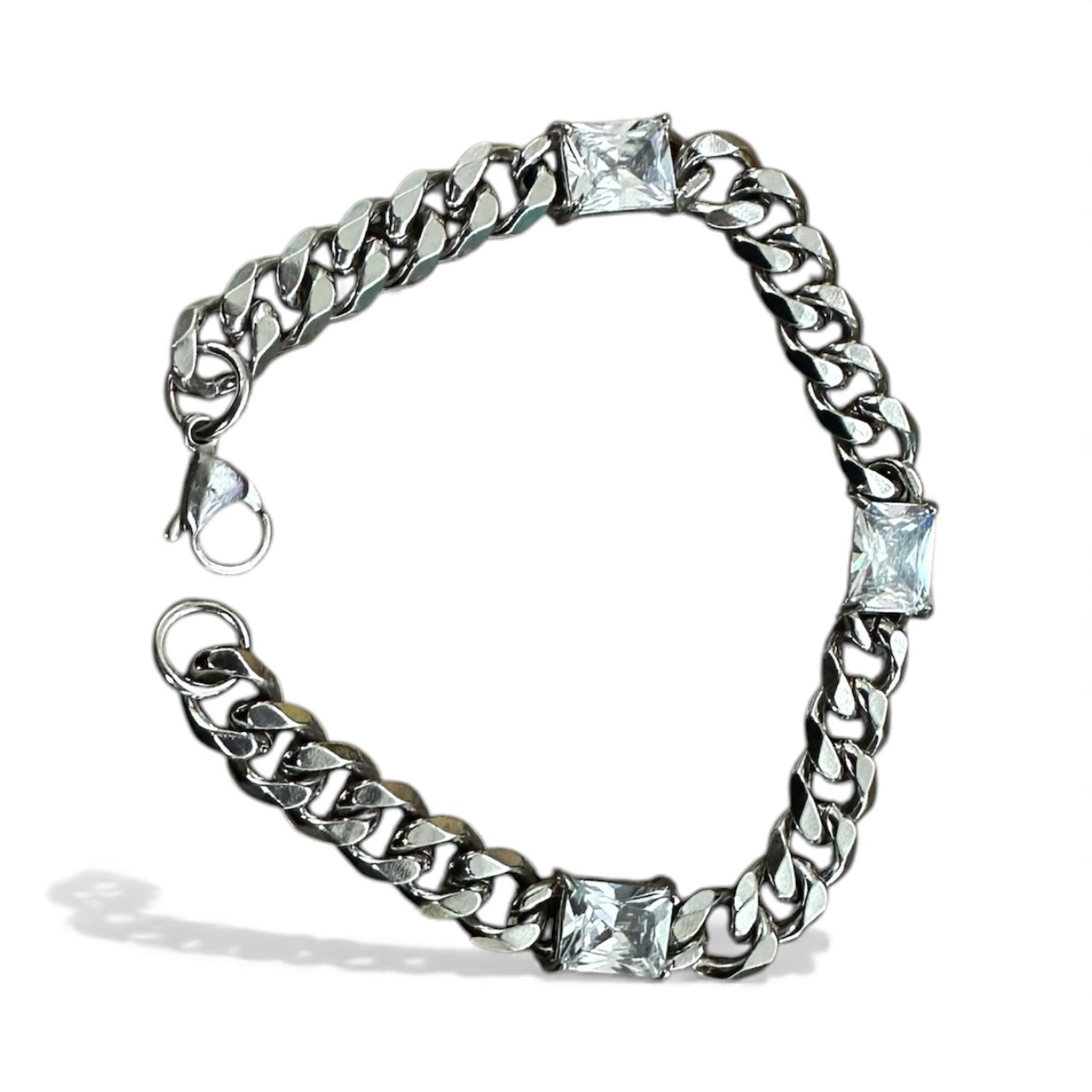 Silver bracelet chain 3 rectangle cz diamonds BR-2028