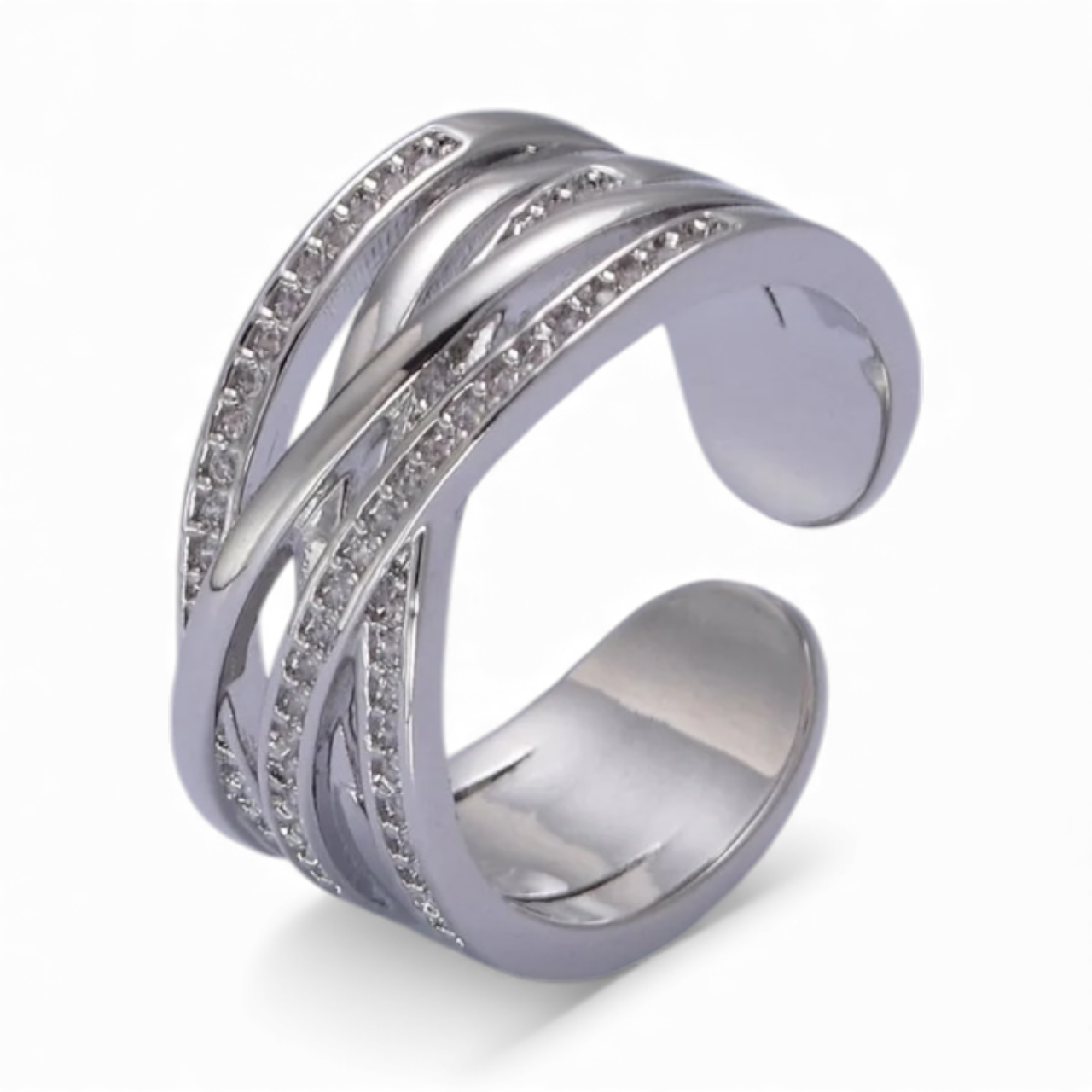 Three Layer Micro Pave CZ Adjustable Ring RI-21S350 RI-21S351