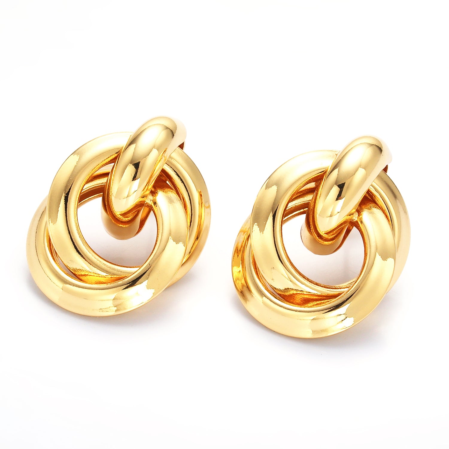 Gold 30mm Circular Doorknocker Drop Stud Earrings in Gold & Silver