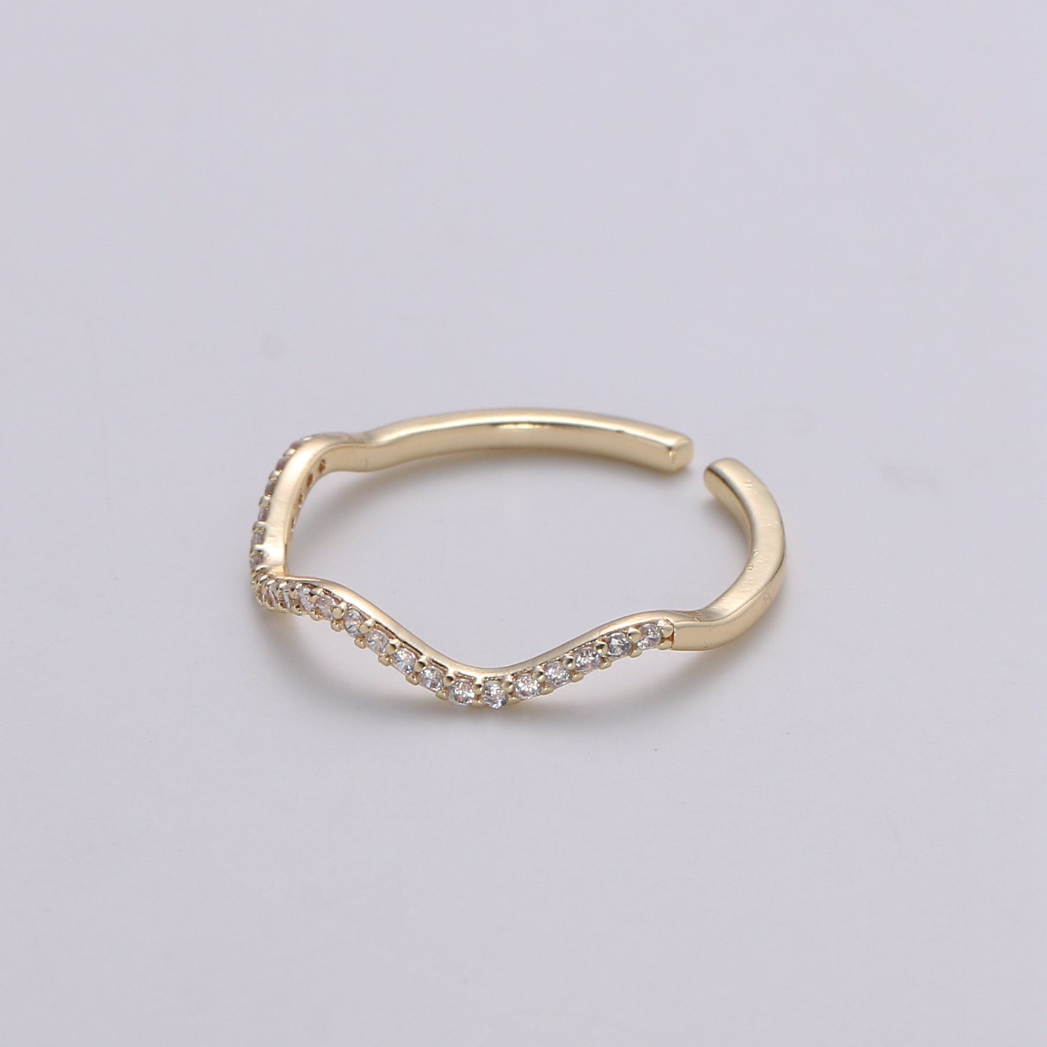Cz Gold wave ring, Micro Pave Open Ring Gold Vermeil ring, Dainty wave ring, Ocean ring, Micro Pave Stacking rings, Beach ring gold wave