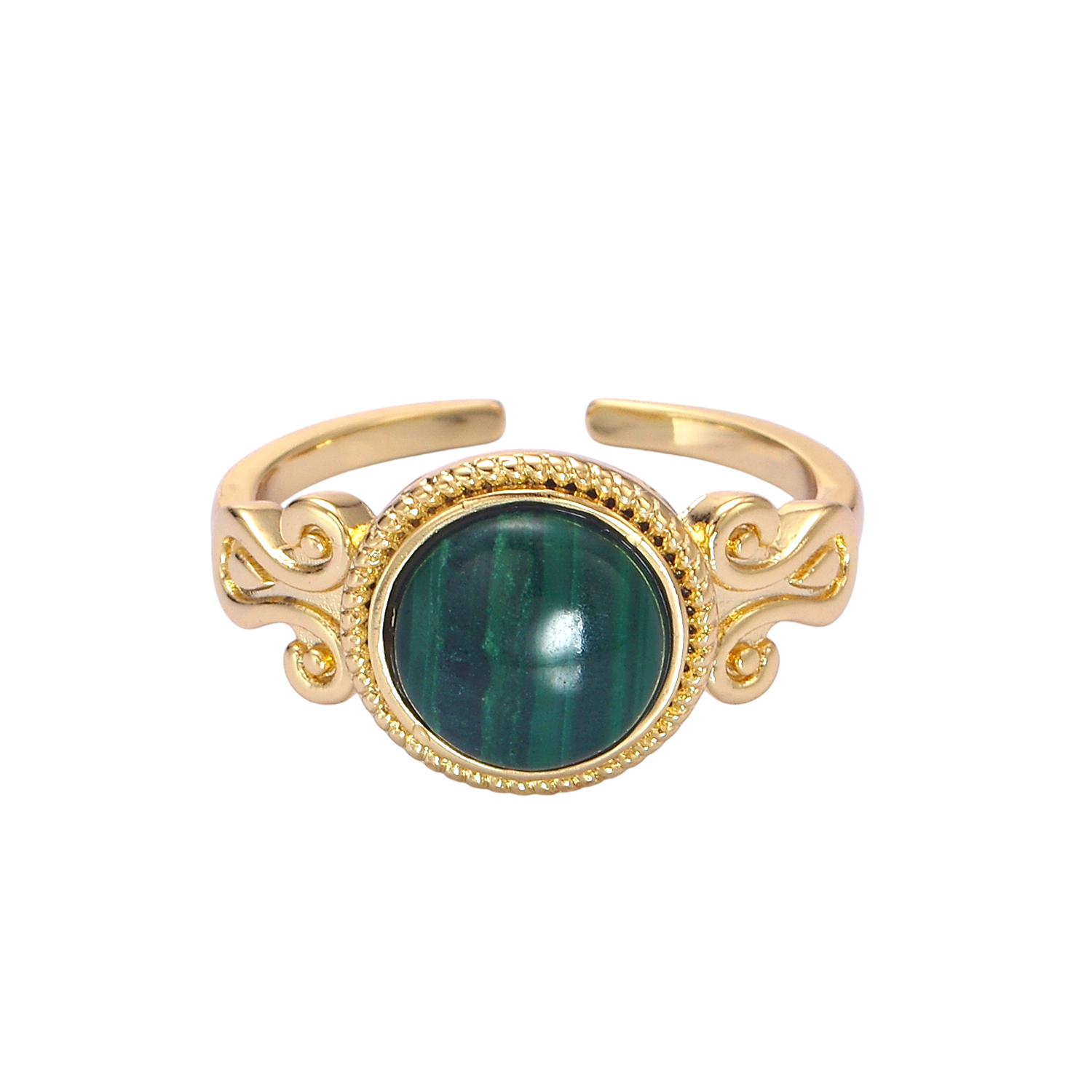 Gold Malachite Croissant Bezel Artisan Ring RI-21O1342