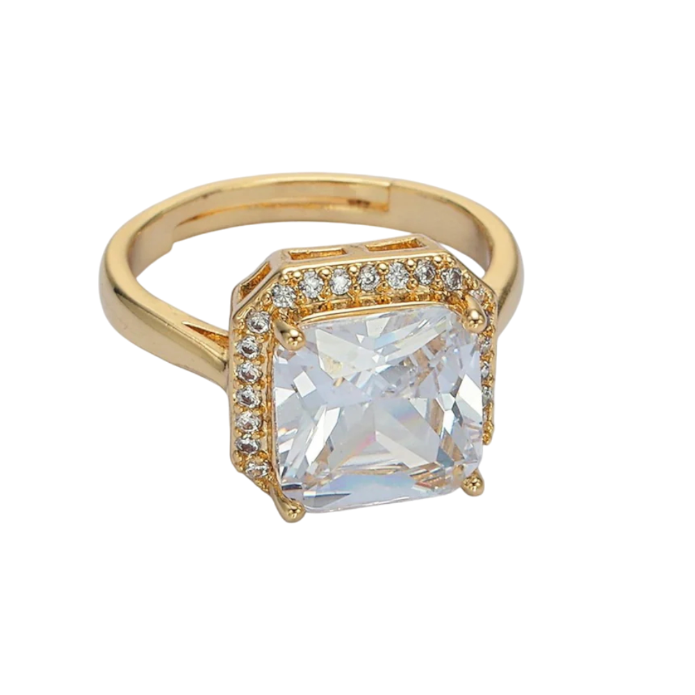 Clear Square CZ Micro Paved Solitaire Ring RI-21O1413