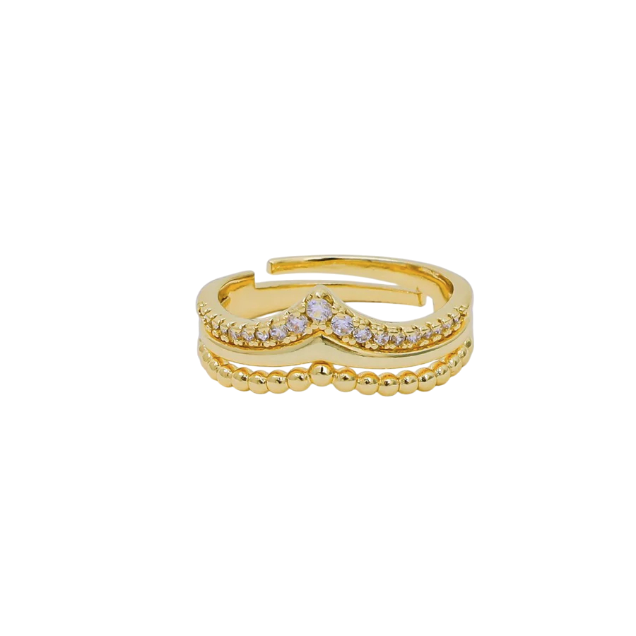 Micro Paved CZ Double Layer Beaded and CZ Crown Ring RI-21O1448