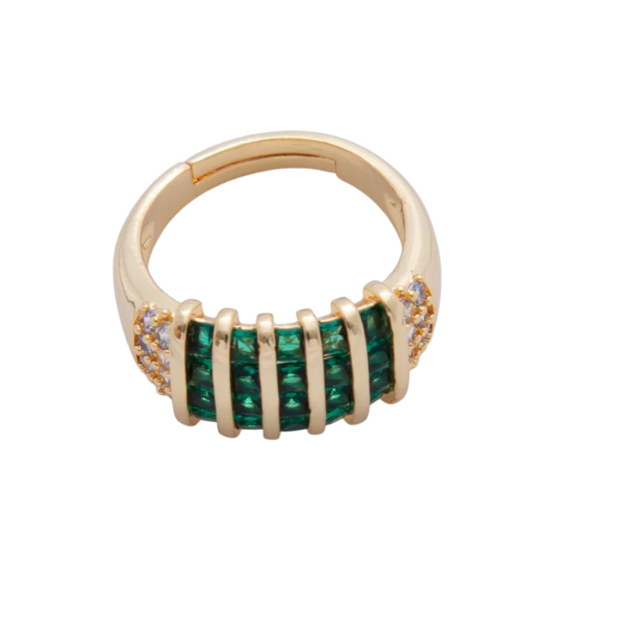 Green Baguette Clear Micro Paved Woven Signet Ring RI-21O1809