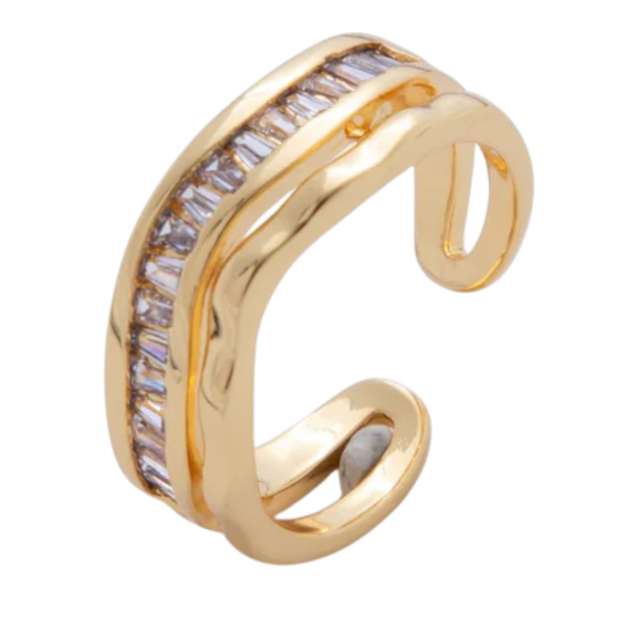 Micro Paved CZ Molten Wave Double Band Ring RI-21O1995