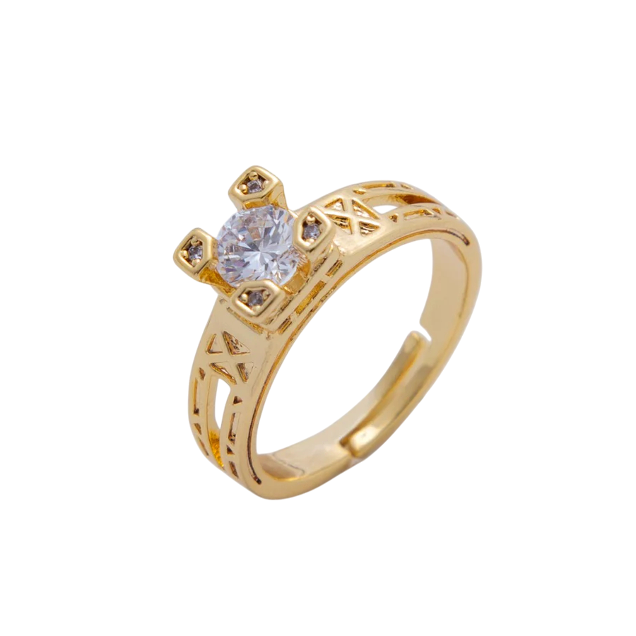 Clear CZ Solitaire Geometric Band Ring RI-21O2030