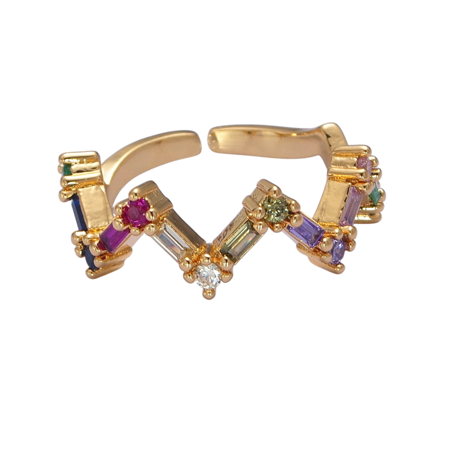 Highs And Lows Colorful CZ Baguette Zig Zag Ring RI-21O2120