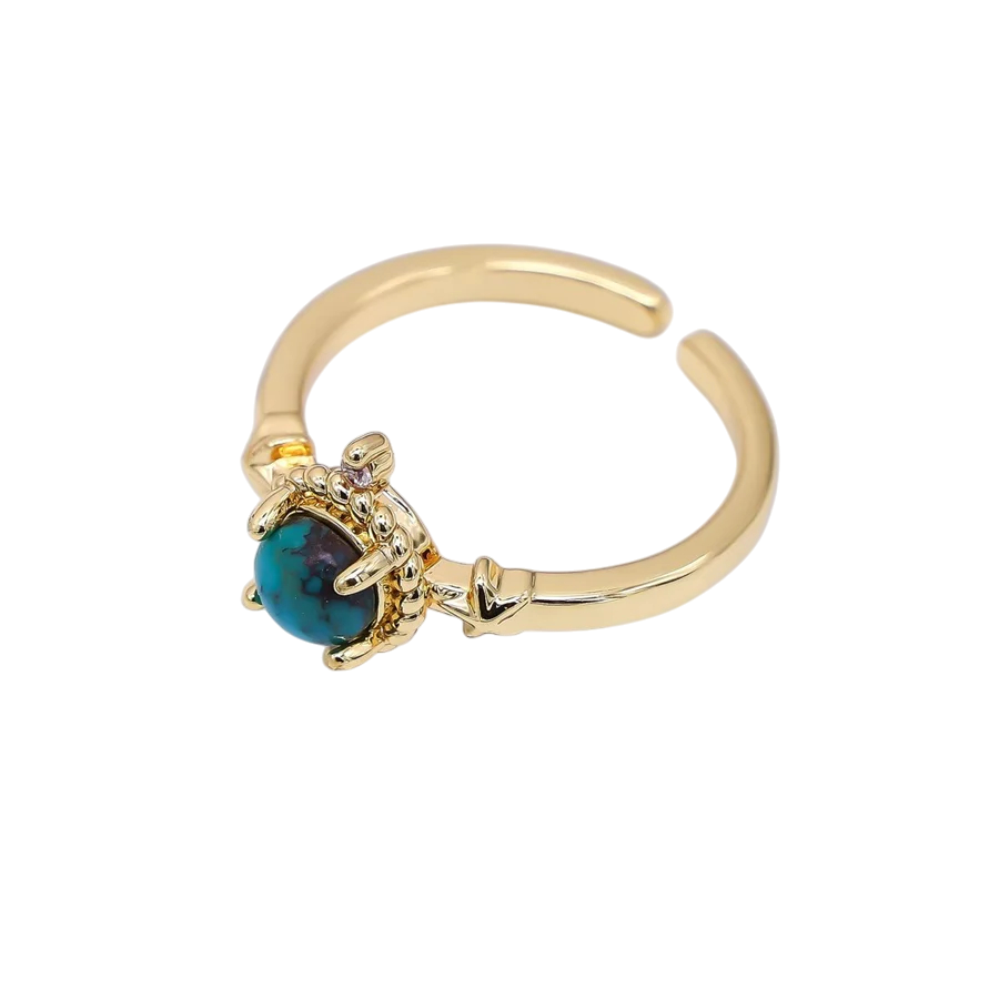Gemstone Cat-eye Turquoise Solitaire Ring RI-21O732
