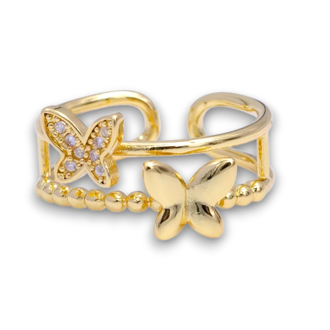 Micro Paved CZ Butterfly Bubble Double Band Ring RI-21OA1391