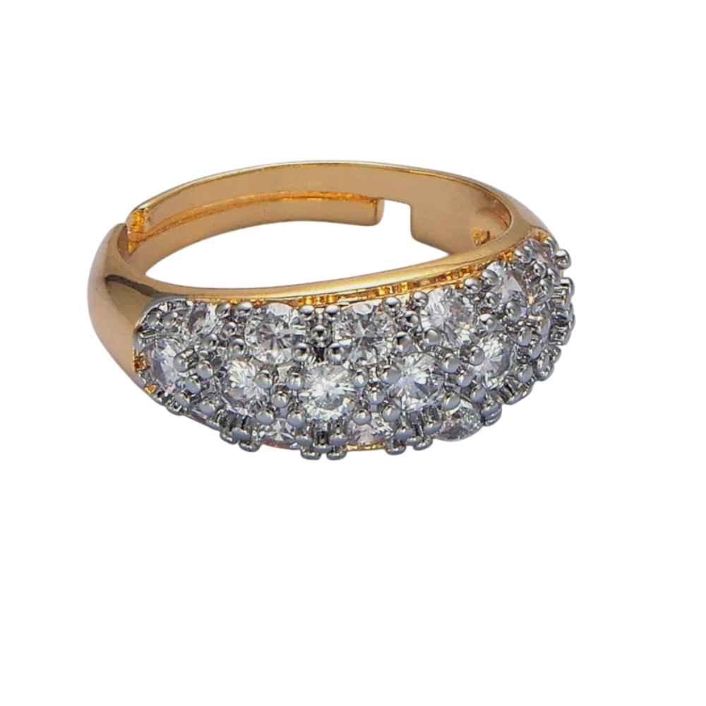 CZ Micro Paved Dome Mixed Metal Ring RI-21OA1431