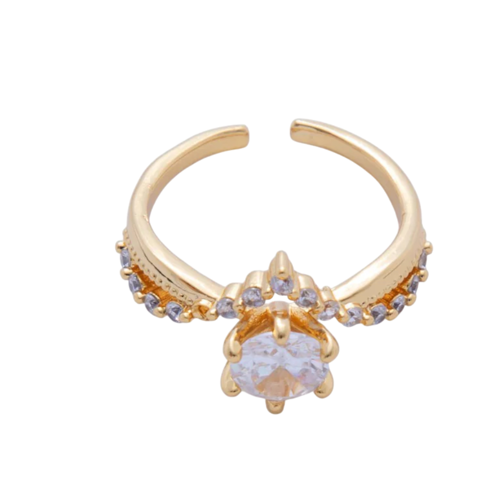 Clear CZ Micro Paved Solitaire Chevron Ring RI-21OA1742