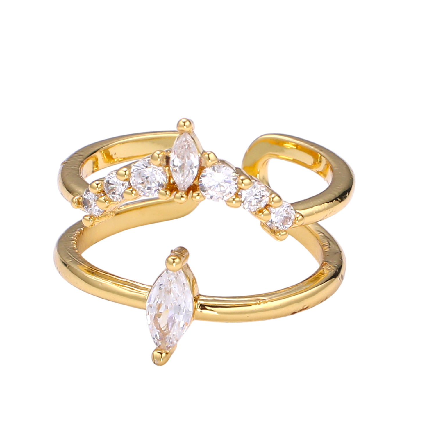 Gold Crystal Double Layer Adjustable Ring  RI-21R321