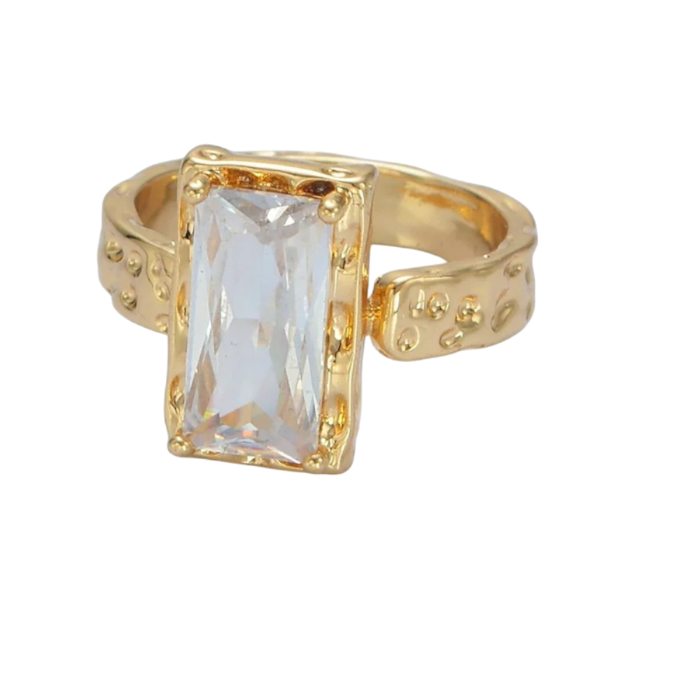 Clear CZ Baguette Hammered Wrap Band Ring RI-21U320