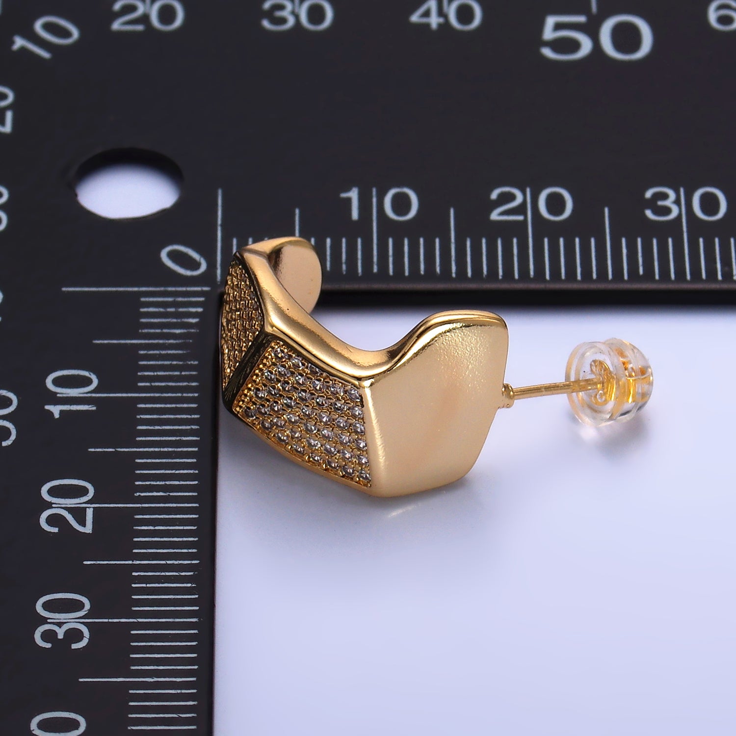 Gold Geometric Gold CZ Statement Posts Earring-00173