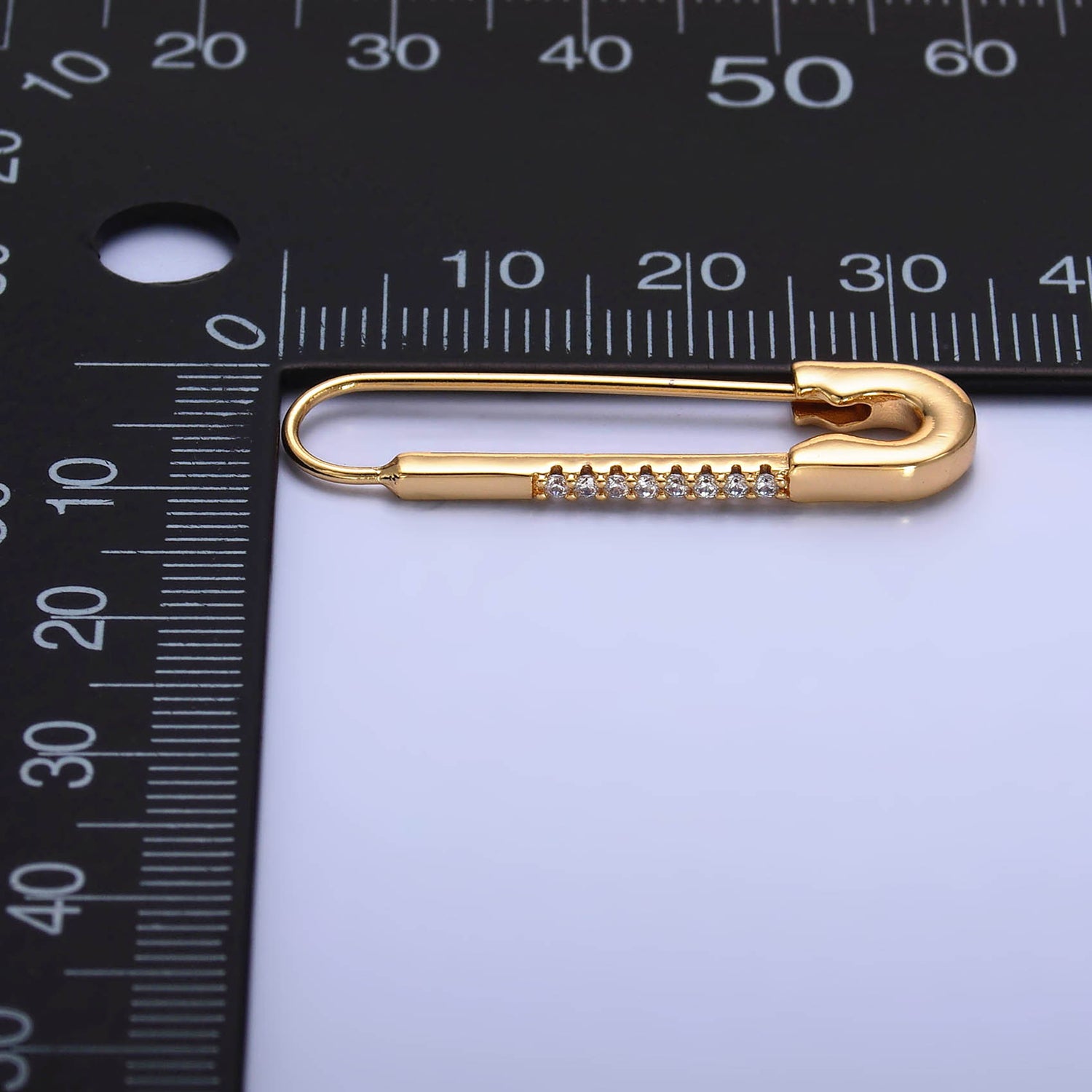 Gold Classic Gold CZ Saftey Pin Hook Earring-00171